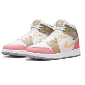 Nike Air Jordan 1 Mid SE GS Pastel Grind DJ0338-100 Pink‎ Green White Yellow 7Y